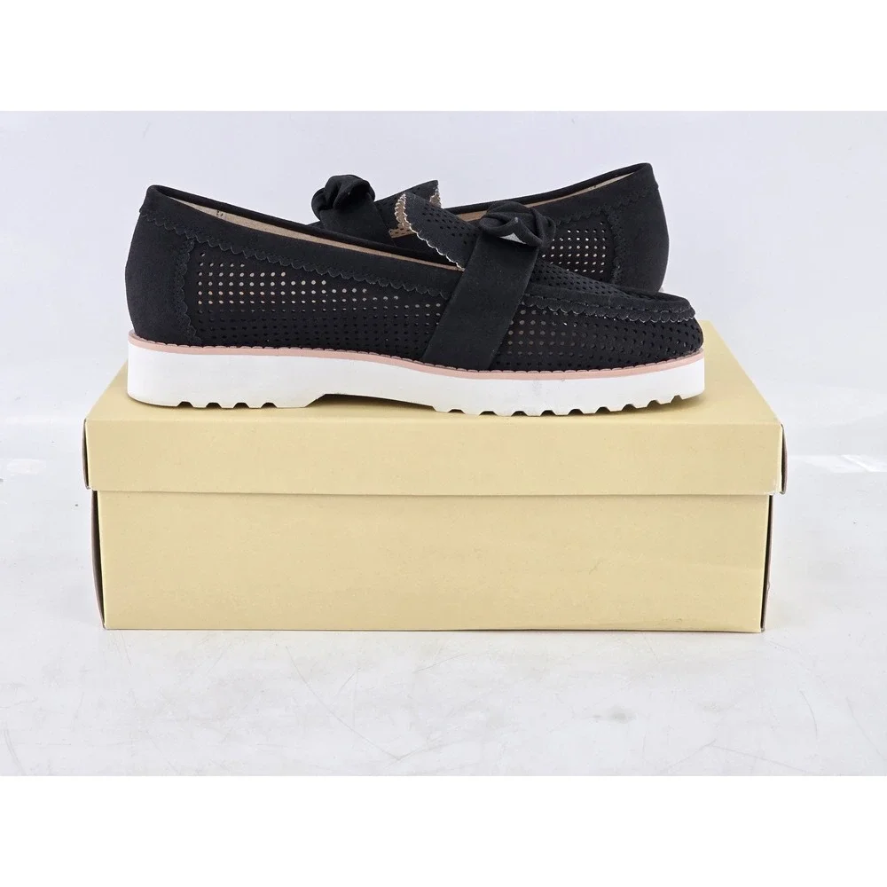 NYDJ Okoa Suede Loafers Womens 9 Black Perforated Bow Slip On - New